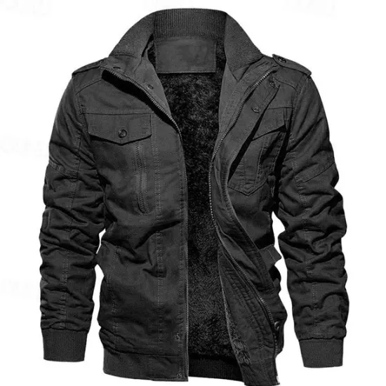 OUKU Men's Winter Jacket Fleece Jacket Casual Jacket Daily Vacation Thermal Warm Pocket Fleece Fall & Winter Plain Fashion Streetwear Stand Collar Regular Black Navy Blue Khaki Army Green Dark Gray Jacket