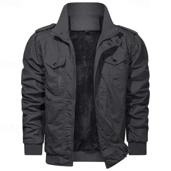 OUKU Men's Winter Jacket Fleece Jacket Casual Jacket Daily Vacation Thermal Warm Pocket Fleece Fall & Winter Plain Fashion Streetwear Stand Collar Regular Black Navy Blue Khaki Army Green Dark Gray Jacket