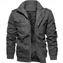 OUKU Men's Winter Jacket Fleece Jacket Casual Jacket Daily Vacation Thermal Warm Pocket Fleece Fall & Winter Plain Fashion Streetwear Stand Collar Regular Black Navy Blue Khaki Army Green Dark Gray Jacket