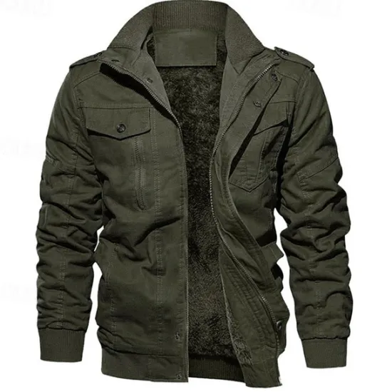 OUKU Men's Winter Jacket Fleece Jacket Casual Jacket Daily Vacation Thermal Warm Pocket Fleece Fall & Winter Plain Fashion Streetwear Stand Collar Regular Black Navy Blue Khaki Army Green Dark Gray Jacket