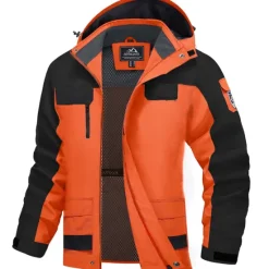 Sale OUKU Men's Winter Jacket Hiking Jacket Rain Jacket Windcheater Jacket Sports & Outdoor Camping & Hiking Waterproof Windproof Hooded Spring Fall Winter Patchwork Ivory white Black Orange Army Green Dark