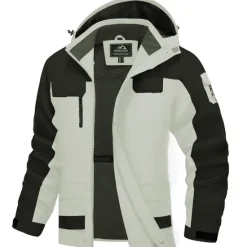 Sale OUKU Men's Winter Jacket Hiking Jacket Rain Jacket Windcheater Jacket Sports & Outdoor Camping & Hiking Waterproof Windproof Hooded Spring Fall Winter Patchwork Ivory white Black Orange Army Green Dark