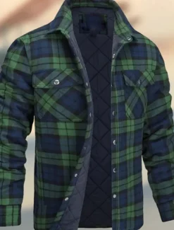 Outlet OUKU Men's Winter Jacket Padded Shacket Daily Vacation Thermal Warm Wearproof Pocket Fall & Winter Plaid Fashion Classic Lapel Regular Black Wine Navy Blue Sky Blue Orange Jacket