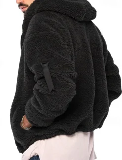 Hot OUKU Men's Winter Jacket Polar Fleece Jacket Hoodied Jacket Daily Vacation Thermal Warm Pocket Fall & Winter Plain Fashion Streetwear Hooded Regular Black Navy Blue Khaki Dark Gray Jacket