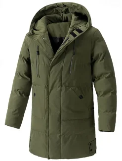 New OUKU Men's Winter Jacket Puffer Jacket Hoodie Jacket Parka Pocket Polyster Fleece lined Daily Wear Date Vacation Long Fashion Casual Comfortable Thermal Warm Fall & Winter Solid / Plain Color Black Army