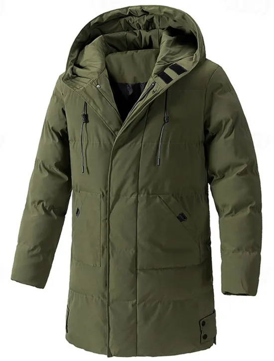 New OUKU Men's Winter Jacket Puffer Jacket Hoodie Jacket Parka Pocket Polyster Fleece lined Daily Wear Date Vacation Long Fashion Casual Comfortable Thermal Warm Fall & Winter Solid / Plain Color Black Army