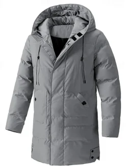 New OUKU Men's Winter Jacket Puffer Jacket Hoodie Jacket Parka Pocket Polyster Fleece lined Daily Wear Date Vacation Long Fashion Casual Comfortable Thermal Warm Fall & Winter Solid / Plain Color Black Army