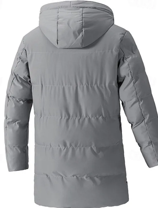 New OUKU Men's Winter Jacket Puffer Jacket Hoodie Jacket Parka Pocket Polyster Fleece lined Daily Wear Date Vacation Long Fashion Casual Comfortable Thermal Warm Fall & Winter Solid / Plain Color Black Army
