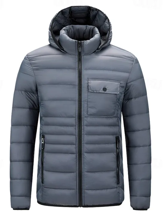 Best OUKU Men's Winter Jacket Puffer Jacket Padded Pocket Hooded Polyster Pocket Outdoor Date Casual Daily Regular Fashion Casual Thermal Warm Windproof Winter Plain Dark Grey Black Red Blue Puffer Jacket