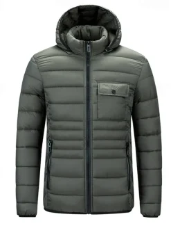 Best OUKU Men's Winter Jacket Puffer Jacket Padded Pocket Hooded Polyster Pocket Outdoor Date Casual Daily Regular Fashion Casual Thermal Warm Windproof Winter Plain Dark Grey Black Red Blue Puffer Jacket