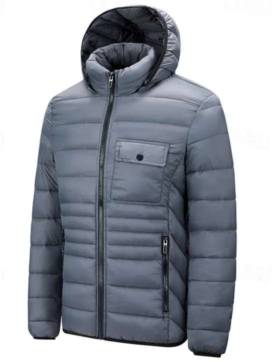 Best OUKU Men's Winter Jacket Puffer Jacket Padded Pocket Hooded Polyster Pocket Outdoor Date Casual Daily Regular Fashion Casual Thermal Warm Windproof Winter Plain Dark Grey Black Red Blue Puffer Jacket