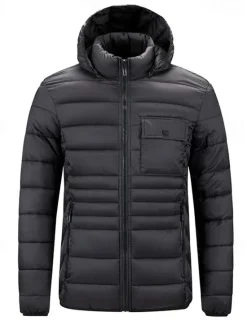 Best OUKU Men's Winter Jacket Puffer Jacket Padded Pocket Hooded Polyster Pocket Outdoor Date Casual Daily Regular Fashion Casual Thermal Warm Windproof Winter Plain Dark Grey Black Red Blue Puffer Jacket