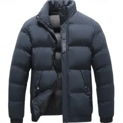 New OUKU Men's Winter Jacket Puffer Jacket Padded Zipper Pocket Polyster Pocket Outdoor Date Casual Daily Regular Fashion Casual Thermal Warm Windproof Winter Plain Black Navy Blue Light Grey Puffer Jacket