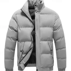 New OUKU Men's Winter Jacket Puffer Jacket Padded Zipper Pocket Polyster Pocket Outdoor Date Casual Daily Regular Fashion Casual Thermal Warm Windproof Winter Plain Black Navy Blue Light Grey Puffer Jacket
