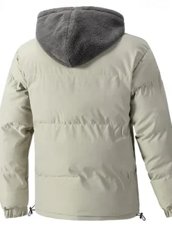 OUKU Men's Winter Jacket Puffer Jacket Fleece Jacket Padded 2 in 1 Fake two piece Polyster Hoodie Pocket Outdoor Date Casual Daily Regular Fashion Casual Thermal Warm Windproof Winter Plain Dark Grey