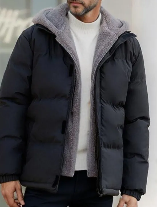 OUKU Men's Winter Jacket Puffer Jacket Fleece Jacket Padded 2 in 1 Fake two piece Polyster Hoodie Pocket Outdoor Date Casual Daily Regular Fashion Casual Thermal Warm Windproof Winter Plain Dark Grey