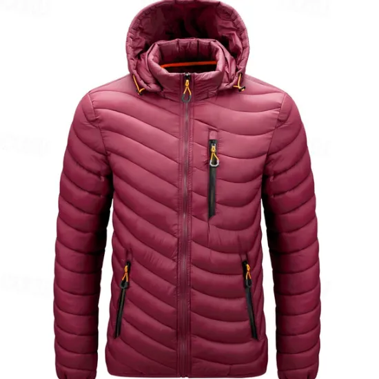 New OUKU Men's Winter Jacket Puffer Jacket Padded Pocket Polyster Daily Wear Date Vacation Regular Fashion Casual Comfortable Thermal Warm Fall & Winter Solid / Plain Color Wine Black Blue Army Green Puffer