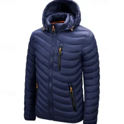 New OUKU Men's Winter Jacket Puffer Jacket Padded Pocket Polyster Daily Wear Date Vacation Regular Fashion Casual Comfortable Thermal Warm Fall & Winter Solid / Plain Color Wine Black Blue Army Green Puffer