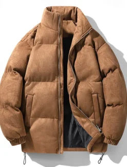 Clearance OUKU Men's Winter Jacket Puffer Jacket Padded Zipper Pocket Polyster Pocket Outdoor Date Casual Daily Regular Fashion Casual Thermal Warm Windproof Winter Plain Dark Brown Dark Grey Black Light Green