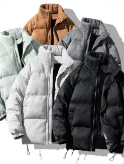 Clearance OUKU Men's Winter Jacket Puffer Jacket Padded Zipper Pocket Polyster Pocket Outdoor Date Casual Daily Regular Fashion Casual Thermal Warm Windproof Winter Plain Dark Brown Dark Grey Black Light Green