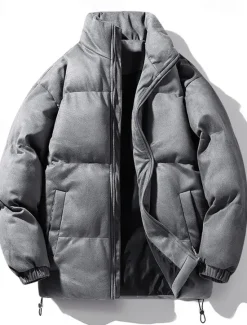 Clearance OUKU Men's Winter Jacket Puffer Jacket Padded Zipper Pocket Polyster Pocket Outdoor Date Casual Daily Regular Fashion Casual Thermal Warm Windproof Winter Plain Dark Brown Dark Grey Black Light Green