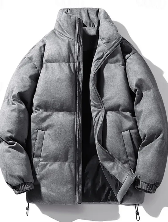 Clearance OUKU Men's Winter Jacket Puffer Jacket Padded Zipper Pocket Polyster Pocket Outdoor Date Casual Daily Regular Fashion Casual Thermal Warm Windproof Winter Plain Dark Brown Dark Grey Black Light Green