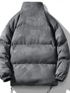 Clearance OUKU Men's Winter Jacket Puffer Jacket Padded Zipper Pocket Polyster Pocket Outdoor Date Casual Daily Regular Fashion Casual Thermal Warm Windproof Winter Plain Dark Brown Dark Grey Black Light Green