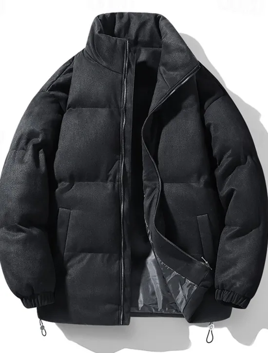 Clearance OUKU Men's Winter Jacket Puffer Jacket Padded Zipper Pocket Polyster Pocket Outdoor Date Casual Daily Regular Fashion Casual Thermal Warm Windproof Winter Plain Dark Brown Dark Grey Black Light Green