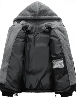 Clearance OUKU Men's Winter Jacket Puffer Jacket Fleece Jacket Padded 2 in 1 Fake two piece Polyster Hoodie Pocket Outdoor Date Casual Daily Regular Fashion Casual Thermal Warm Windproof Winter Plain Black Beige