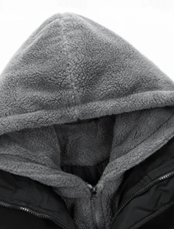 Clearance OUKU Men's Winter Jacket Puffer Jacket Fleece Jacket Padded 2 in 1 Fake two piece Polyster Hoodie Pocket Outdoor Date Casual Daily Regular Fashion Casual Thermal Warm Windproof Winter Plain Black Beige