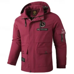 Sale OUKU Men's Winter Jacket Sport Coat Raincoat Hiking Jacket Outdoor Camping & Hiking Waterproof Windbreaker Zipper Pocket Fall Winter Solid Color Fashion Streetwear Hooded Regular Black White Burgundy