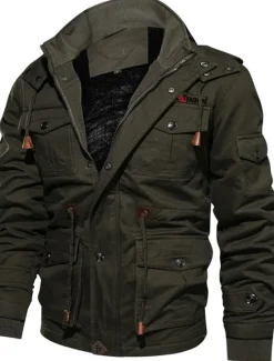 Sale OUKU Men's Winter Jacket Winter Coat Work Jacket Outdoor Street Windproof Warm Drawstring Winter Solid Colored Fashion Keep Warm Stand Collar Regular Cotton Fleece Black Army Green Khaki Jacket