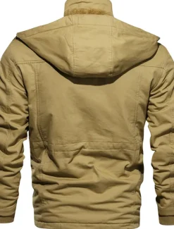 Sale OUKU Men's Winter Jacket Winter Coat Work Jacket Outdoor Street Windproof Warm Drawstring Winter Solid Colored Fashion Keep Warm Stand Collar Regular Cotton Fleece Black Army Green Khaki Jacket