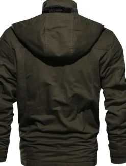 Sale OUKU Men's Winter Jacket Winter Coat Work Jacket Outdoor Street Windproof Warm Drawstring Winter Solid Colored Fashion Keep Warm Stand Collar Regular Cotton Fleece Black Army Green Khaki Jacket