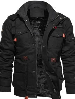 Sale OUKU Men's Winter Jacket Winter Coat Work Jacket Outdoor Street Windproof Warm Drawstring Winter Solid Colored Fashion Keep Warm Stand Collar Regular Cotton Fleece Black Army Green Khaki Jacket