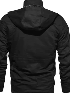 Sale OUKU Men's Winter Jacket Winter Coat Work Jacket Outdoor Street Windproof Warm Drawstring Winter Solid Colored Fashion Keep Warm Stand Collar Regular Cotton Fleece Black Army Green Khaki Jacket