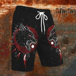 Online OUKU Men's Wolf Halloween Costumes Swim Trunks Swim Shorts Board Shorts Mid Waist Hawaiian Punk & Gothic Holiday Beach with Mesh lining Elastic Waist 3D Print Designer Clothing Apparel Wine