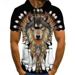 Hot OUKU Men's Wolf Polo Shirts Golf Shirt Short Sleeve Polo Shirts Collared Shirts Casual Funny Streetwear Vacation Wear Party Outfits 3D Print Buttons Black Red Blue
