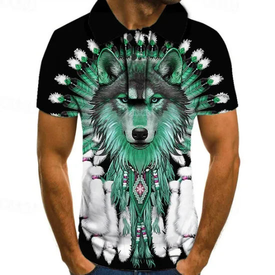 Hot OUKU Men's Wolf Polo Shirts Golf Shirt Short Sleeve Polo Shirts Collared Shirts Casual Funny Streetwear Vacation Wear Party Outfits 3D Print Buttons Black Red Blue
