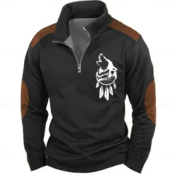 Best OUKU Men's Wolf Sweatshirts Quarter Zip Sweatshirt Long Sleeve Sweatshirt Stand Collar Half Zip Basic Vintage Retro 3D Printing Hunting Zipper Half Zip Winter Spring & Fall