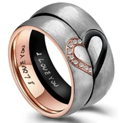 OUKU Men's Women's 2pcs Cuff Links Couple Rings Band Ring Engagement Ring Wedding Party Two tone Ladies Simple Silver