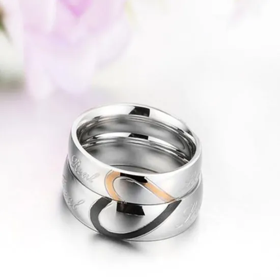 OUKU Men's Women's 2pcs Cuff Links Couple Rings Band Ring Engagement Ring Wedding Party Two tone Ladies Simple Silver