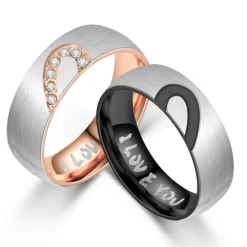 OUKU Men's Women's 2pcs Cuff Links Couple Rings Band Ring Engagement Ring Wedding Party Two tone Ladies Simple Silver