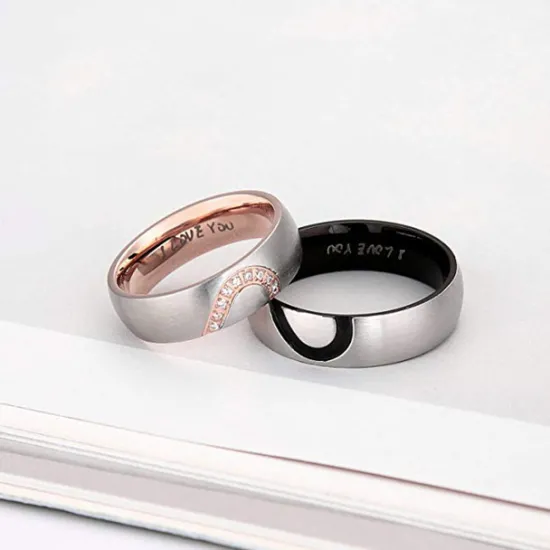 OUKU Men's Women's 2pcs Cuff Links Couple Rings Band Ring Engagement Ring Wedding Party Two tone Ladies Simple Silver