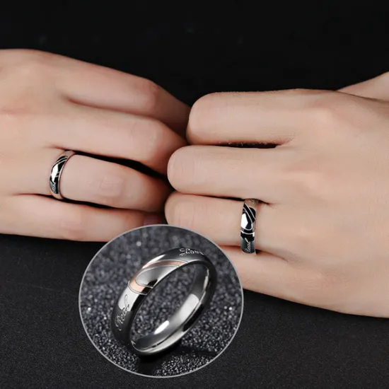 OUKU Men's Women's 2pcs Cuff Links Couple Rings Band Ring Engagement Ring Wedding Party Two tone Ladies Simple Silver