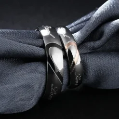 OUKU Men's Women's 2pcs Cuff Links Couple Rings Band Ring Engagement Ring Wedding Party Two tone Ladies Simple Silver