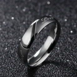 OUKU Men's Women's 2pcs Cuff Links Couple Rings Band Ring Engagement Ring Wedding Party Two tone Ladies Simple Silver