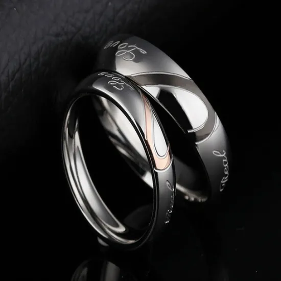 OUKU Men's Women's 2pcs Cuff Links Couple Rings Band Ring Engagement Ring Wedding Party Two tone Ladies Simple Silver