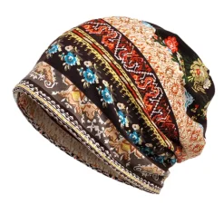 Sale OUKU men's women's vintage floral beanie lightweight breathable skull cap slouchy thin beanie baggy hat for daily wear slouchy hip-hop soft running adult dwarf hats chemo cap