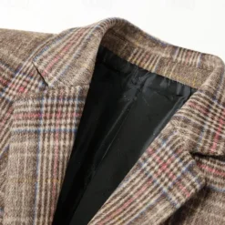 OUKU Men's Wool Coat Overcoat Trench Coat Long Trench Coat Daily Vacation Fall & Winter Polyester Thermal Warm Windproof Outerwear Clothing Apparel Fashion Classic Plaid Pocket Lapel Single Breasted